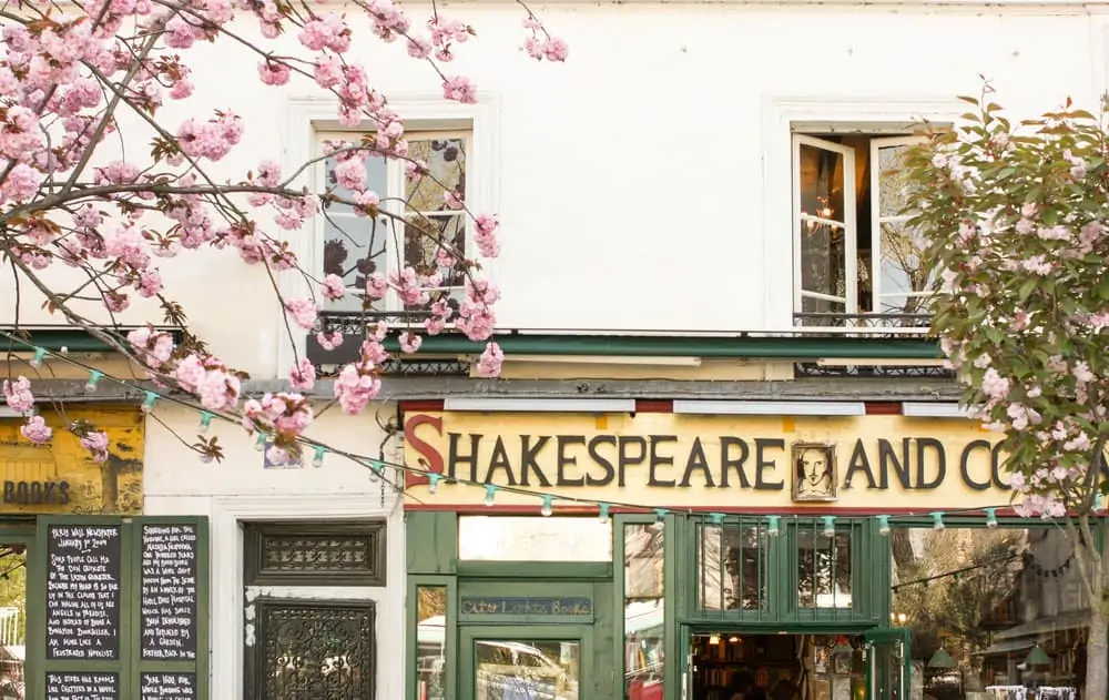 Shakespeare and Company Cherry Blossoms in Paris