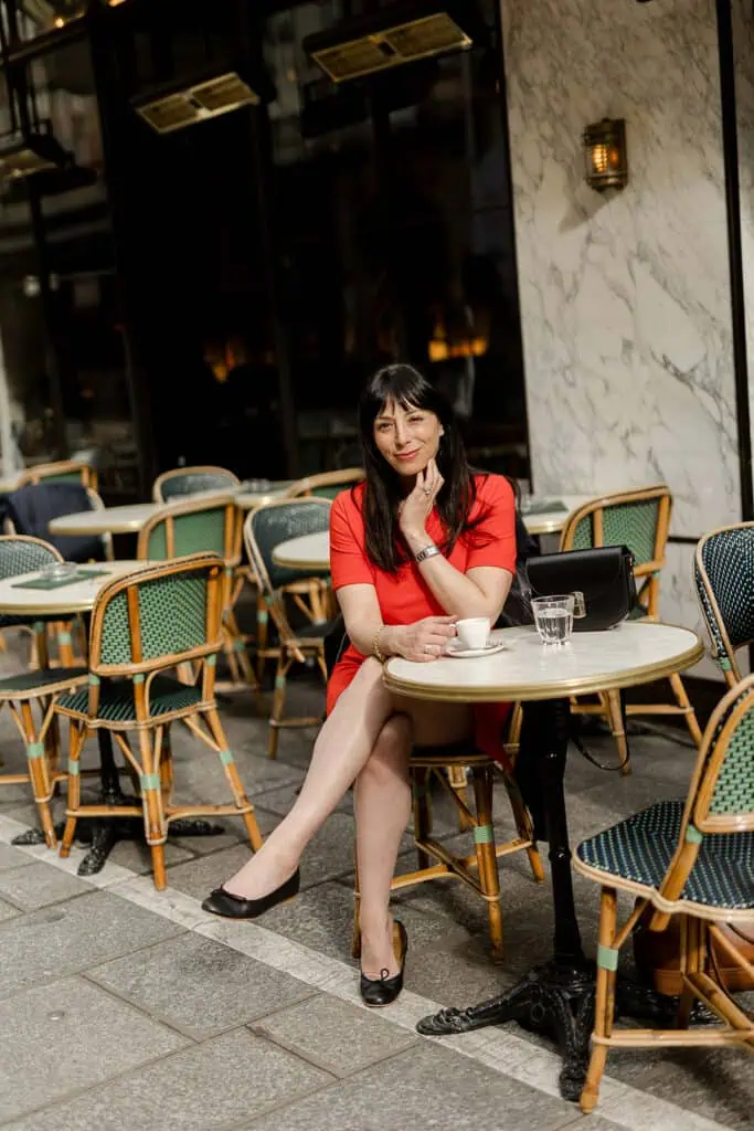 red Sézane dress Paris spring