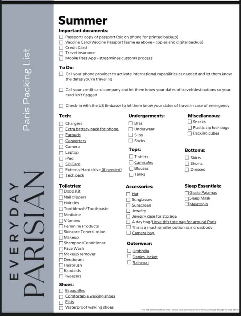 Summer Paris packing checklist What to Pack for a Trip to Paris in Summer