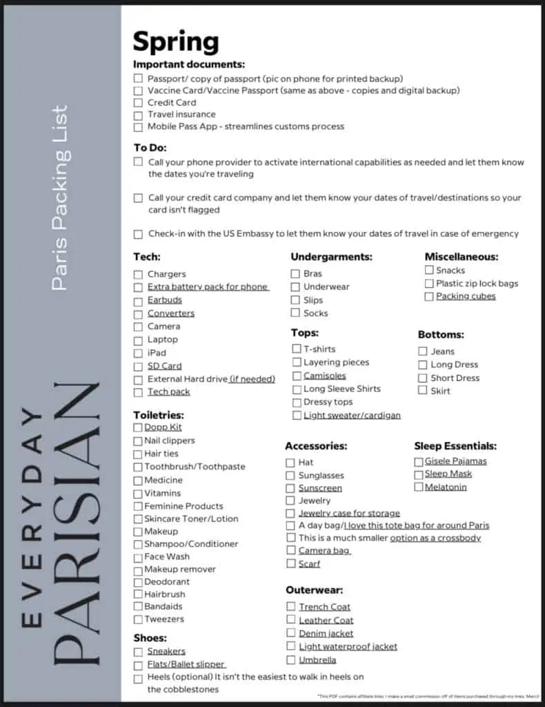 Spring Paris packing checklist What to Pack for a Trip to Paris in Spring